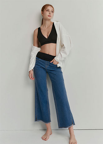 撞色九分牛仔孕婦寬褲