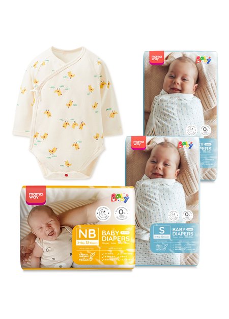 新生兒超值組│黏貼式紙尿褲(NB32x1+S52x2)+包屁衣-1