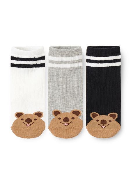 Quokka造型新生兒襪(3入)-淺灰1