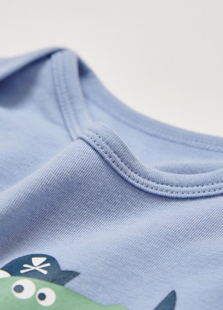 BABY Q彈棉質長袖包屁衣-恐龍-灰藍2