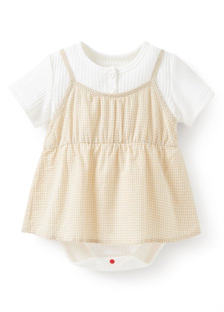 BABY假兩件吊帶包屁洋裝-淺黃3