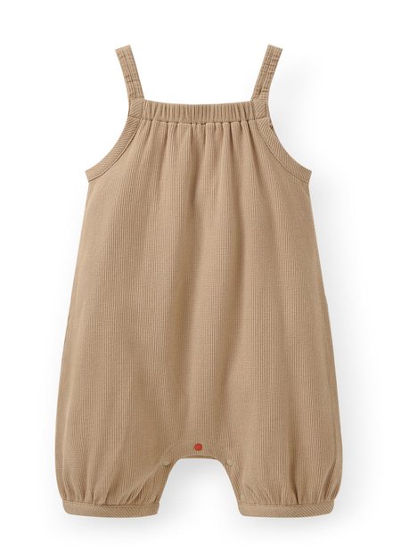 BABY華夫格連身吊帶褲-駝色1