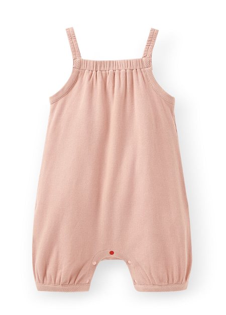 BABY華夫格連身吊帶褲-粉橘1