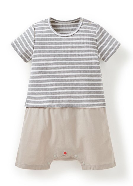 BABY 假兩件剪接連身包屁衣-淺灰1