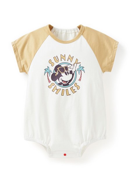 BABY迪士尼棉質拉克蘭寬鬆包屁衣-夏日米奇-淺黃1