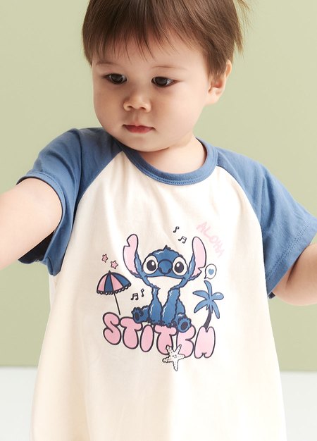 BABY 迪士尼棉質拉克蘭寬鬆包屁衣-史迪奇-藍色2