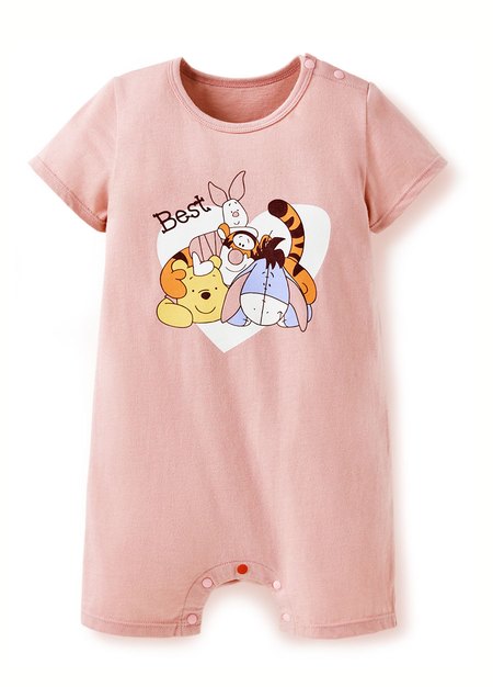 BABY 迪士尼棉質連身包屁衣-維尼與好朋友-淺粉2