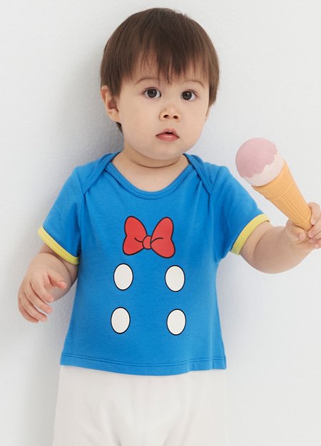 BABY迪士尼唐老鴨造型包屁衣(附領巾)-藍色2