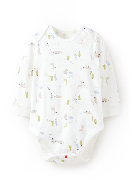 BABY Q彈棉質長袖包屁衣-森林動物