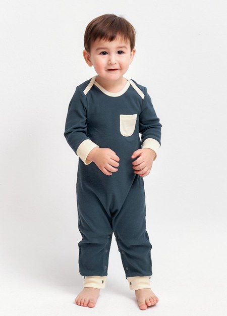 BABY Q彈配色長袖連身衣-深綠2