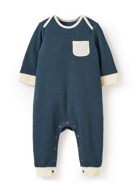 BABY Q彈配色長袖連身衣-深綠1