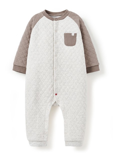 BABY鋪棉長袖連身衣-灰褐1