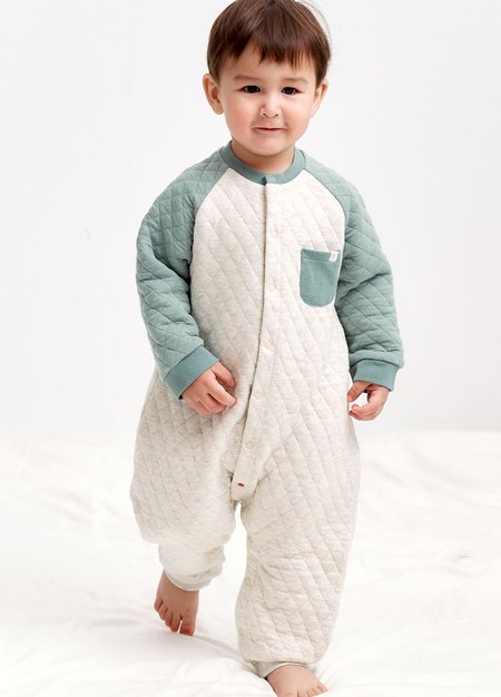 BABY鋪棉長袖連身衣-綠色4