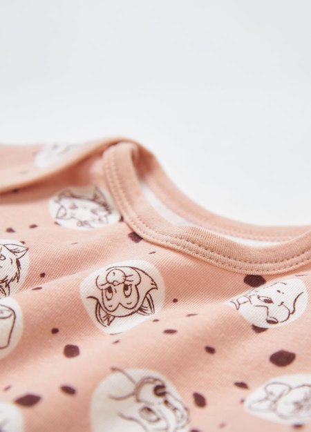 BABY迪士尼Q彈棉質長袖包屁衣-點點貓狗-粉橘2