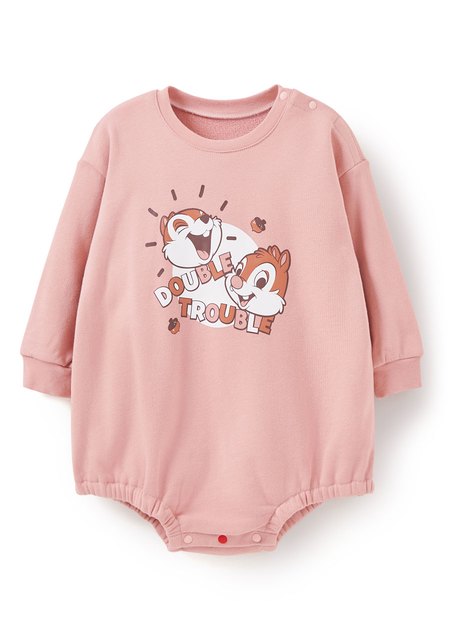 BABY迪士尼毛圈寬鬆包屁衣-奇奇蒂蒂-粉橘1