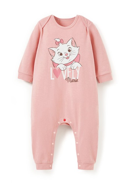 BABY迪士尼蓄熱保溫長袖連身衣-瑪麗貓-深粉1