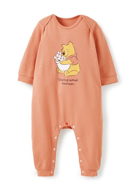 BABY迪士尼蓄熱保溫長袖連身衣-小熊維尼-橘色1