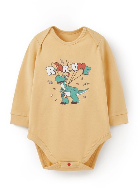 BABY迪士尼蓄熱保溫長袖包屁衣-抱抱龍-黃色1