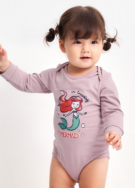 BABY迪士尼蓄熱保溫長袖包屁衣-小美人魚-淺紫2