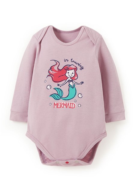 BABY迪士尼蓄熱保溫長袖包屁衣-小美人魚-淺紫1