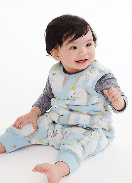 抗菌防踢被(秋冬款0-24M)釦子款-獨角獸-淺綠2