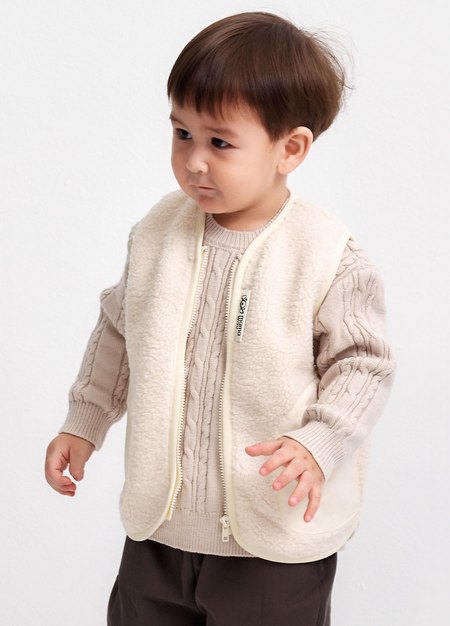 BABY刷毛拼接背心-米色1