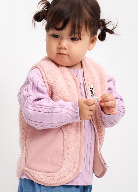 BABY刷毛拼接背心-淺粉2