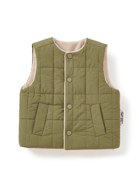 BABY壓紋雙面穿鋪棉背心-橄綠1