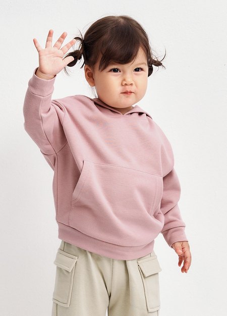 BABY棉質連帽寬鬆上衣-淺粉1