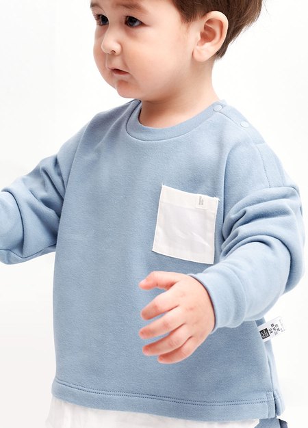 BABY假兩件寬鬆上衣-淺藍1