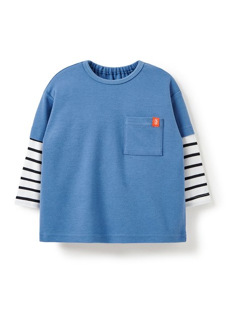 BABY假兩件長袖T恤-藍色1