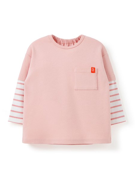 BABY假兩件長袖T恤-淺粉4