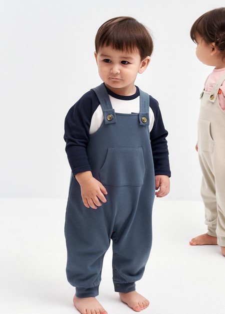 BABY棉質連身吊帶褲-灰藍2