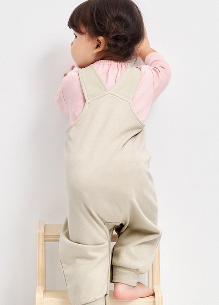 BABY棉質連身吊帶褲-米色3