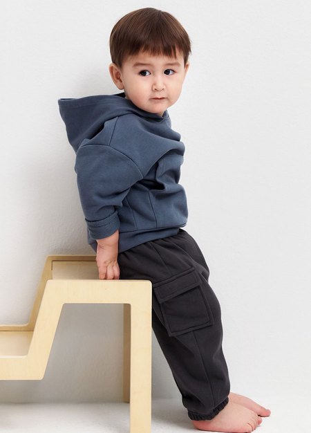 BABY棉質工作束口褲-深灰1