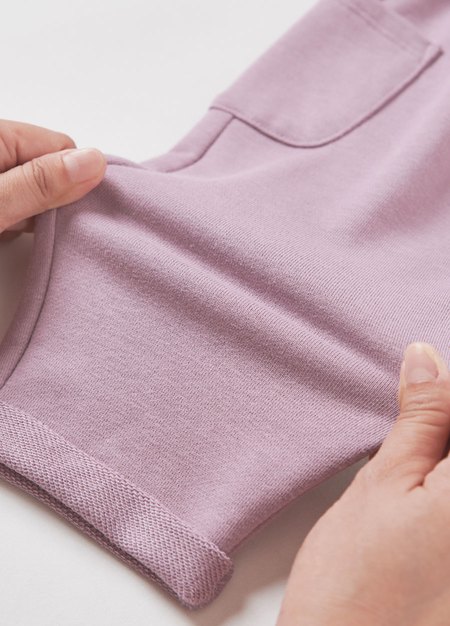 BABY棉質毛圈反摺長褲-藕紫2