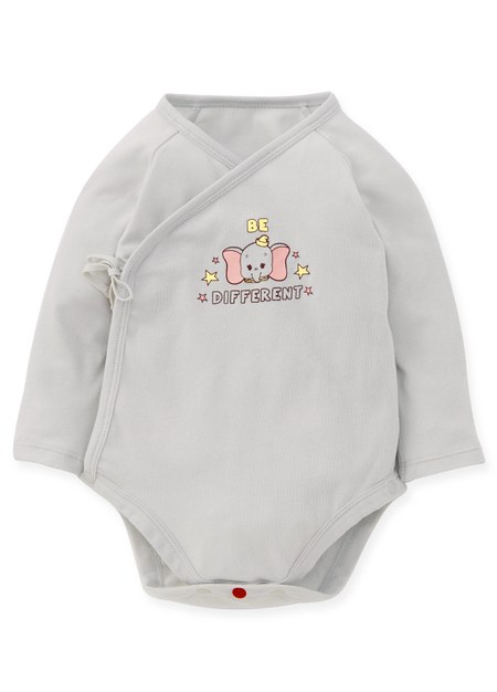 新生兒迪士尼Q彈棉質長袖包屁衣-小飛象-灰藍2