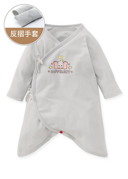 新生兒迪士尼Q彈棉質蝴蝶衣-小飛象-灰藍1