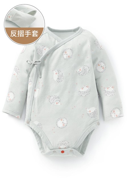 新生兒Q彈棉質長袖包屁衣-刺蝟寶寶-灰藍1