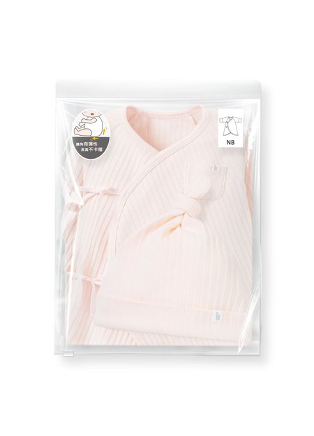 新生兒百褶羅紋蝴蝶衣(附帽子)-淺粉3