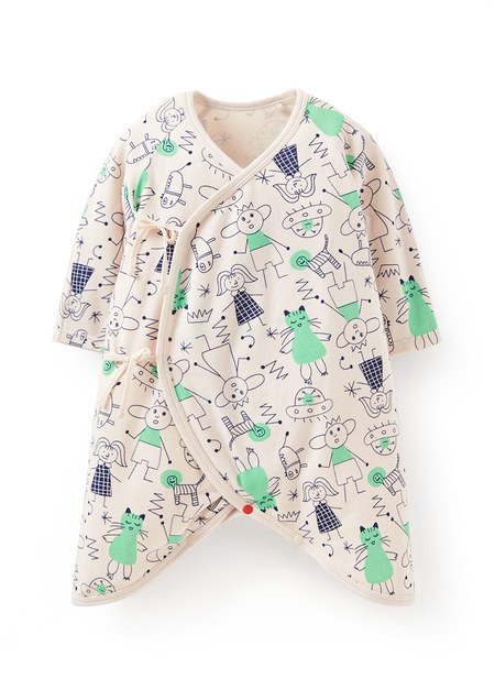 新生兒Q彈棉質蝴蝶衣-童趣線條-綠色2