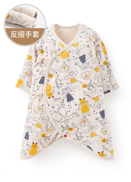 新生兒Q彈棉質蝴蝶衣-童趣線條-黃色1