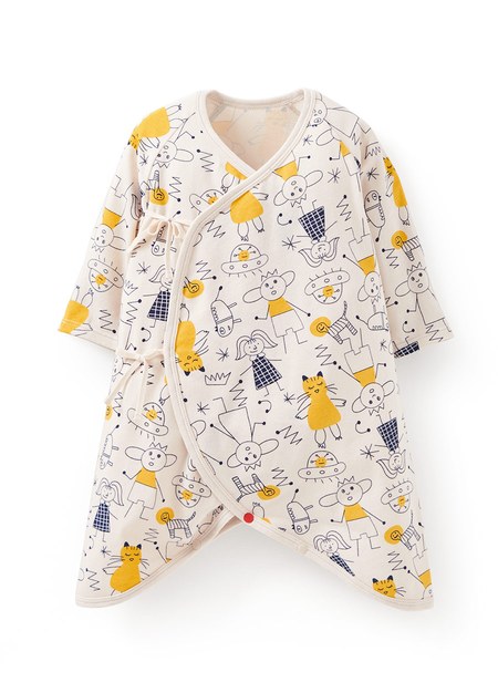 新生兒Q彈棉質蝴蝶衣-童趣線條-黃色2