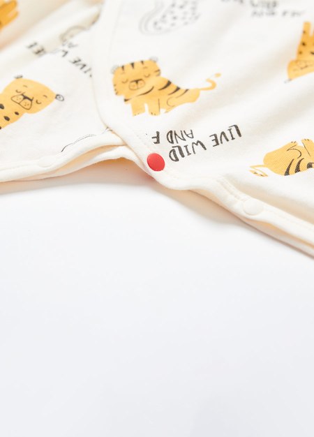 新生兒 Q彈棉質蝴蝶衣-老虎-淺黃3