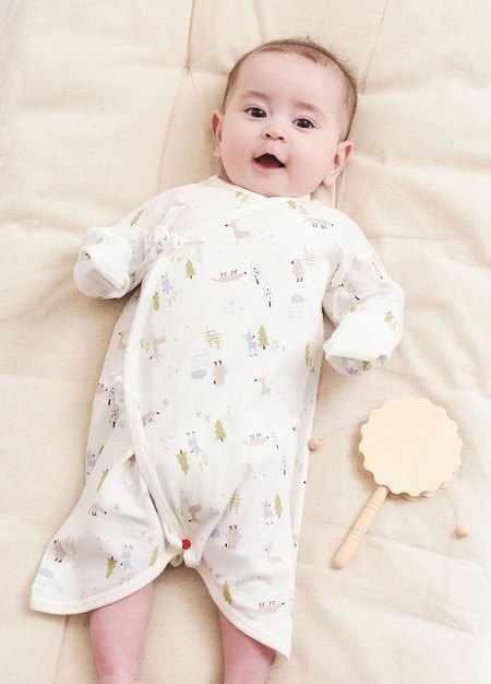 新生兒Q彈棉質蝴蝶衣-森林動物-白色1