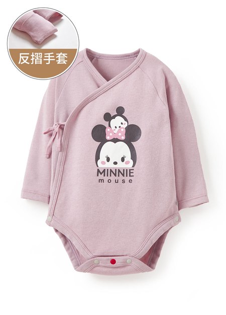 新生兒迪士尼蓄熱保溫長袖包屁衣-米妮與米奇-淺紫1