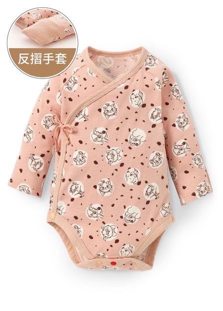 新生兒迪士尼Q彈棉質長袖包屁衣-點點貓狗