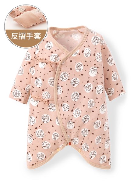 新生兒迪士尼Q彈棉質蝴蝶衣-點點貓狗-粉橘3