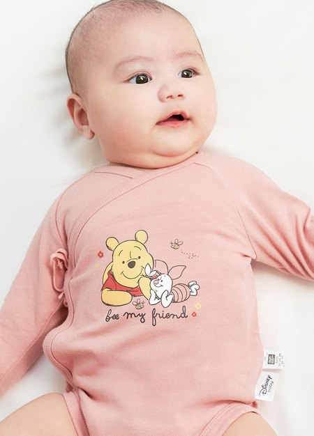 新生兒迪士尼蓄熱保溫長袖包屁衣-維尼與小豬-深粉4