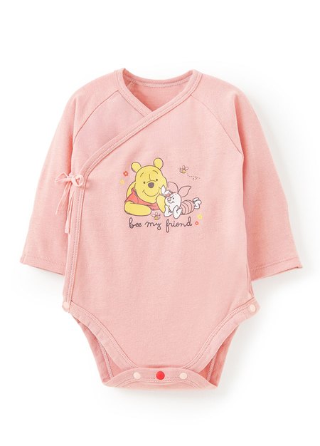 新生兒迪士尼蓄熱保溫長袖包屁衣-維尼與小豬-深粉2